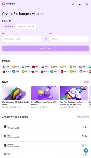Monetory Crypto Exchange Monitor and Deal Comparator screenshot