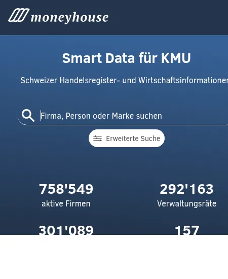 Screenshot of Moneyhouse Swiss Company Registry and Business Information