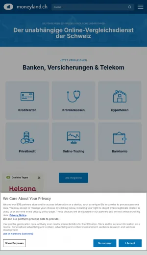 Swiss Banking, Insurance and Telecom Comparison Tools screenshot