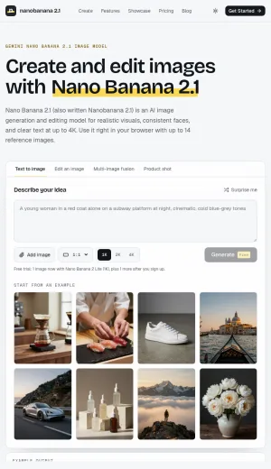 Nano Banana 2.1 AI Image Generator and Photo Editor screenshot
