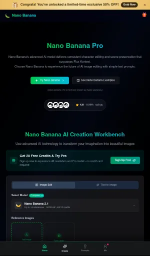 Nano Banana AI Image Generation and Editing Platform screenshot
