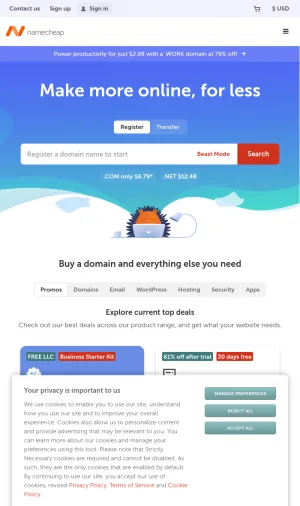 Namecheap Domain Registration and Web Hosting Services screenshot