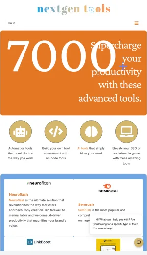 NextGenTools AI, Automation, and No-Code Software Directory screenshot