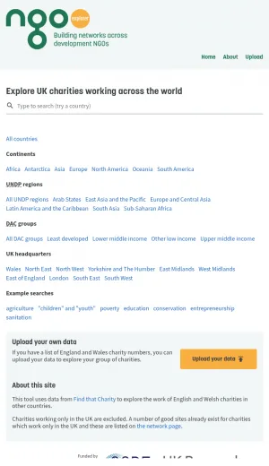 UK Development Charity Data Explorer screenshot