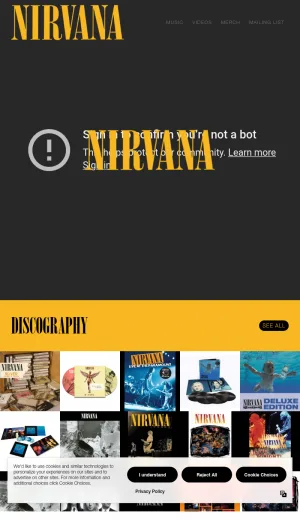 Official Nirvana Music Catalog and Merchandise screenshot