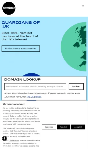 Nominet UK Domain Registry and DNS Services screenshot