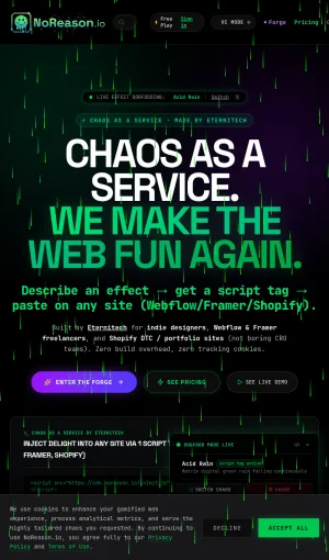 NoReason Interactive Website Effects and AI Widget Generator screenshot