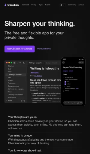 Obsidian Note Taking and Knowledge Management App screenshot