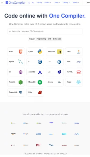 OneCompiler Online Code Compiler and Collaborative Programming Platform screenshot