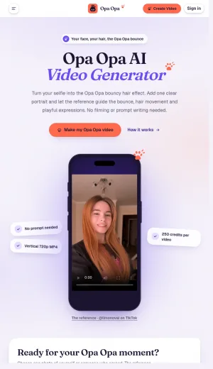 Opa Opa AI Selfie Video Generator screenshot