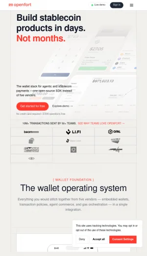 Openfort Wallet Infrastructure for Stablecoin Products screenshot