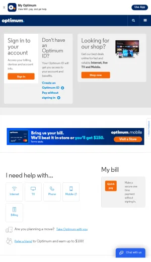 Optimum Customer Support and Account Management screenshot