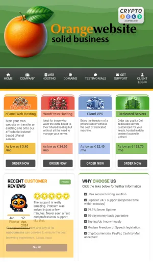 OrangeWebsite Iceland Hosting and Domain Services screenshot