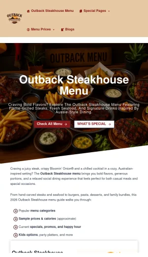 Outback Steakhouse Menu Prices and Calories Guide screenshot