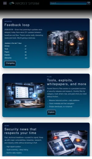 Packet Storm Security Archive and News screenshot