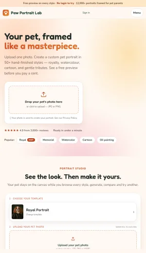 AI Pet Portrait Studio for Custom Pet Artwork screenshot