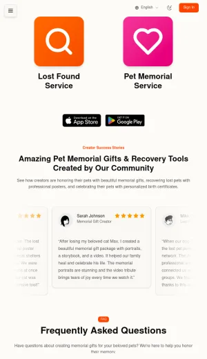 Pet2AI Lost Pet Recovery and Memorial Gift Tools screenshot