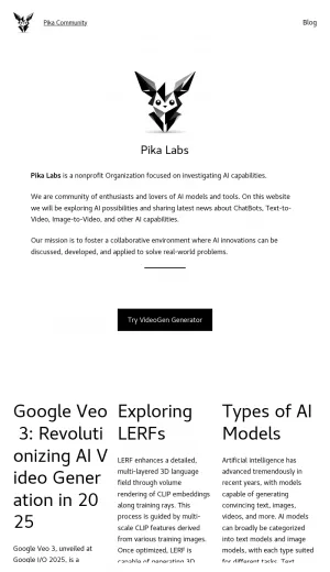 Pika Labs AI Research and Video Generation Blog screenshot
