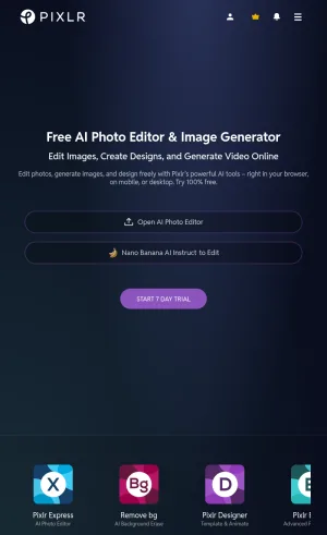 Pixlr AI Photo Editor and Design Tools screenshot