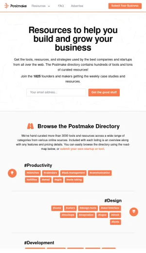 Postmake Startup Tools and Business Resources Directory screenshot