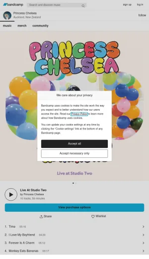 Princess Chelsea Live At Studio Two Album Page screenshot