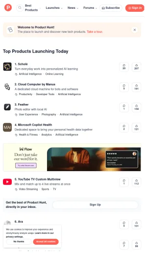 Product Hunt Technology Product Discovery and Launches screenshot
