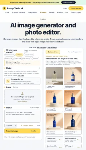 Prompt to Visual AI Image Generator and Photo Editor screenshot
