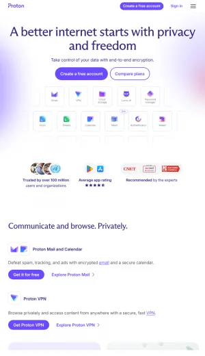 Proton Privacy and Encrypted Communication Services screenshot