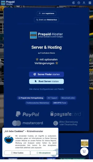Prepaid Server Hosting, VPS, and Web Hosting Services screenshot