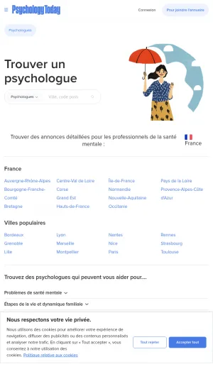 Psychology Today France Directory of Psychologists and Therapists screenshot