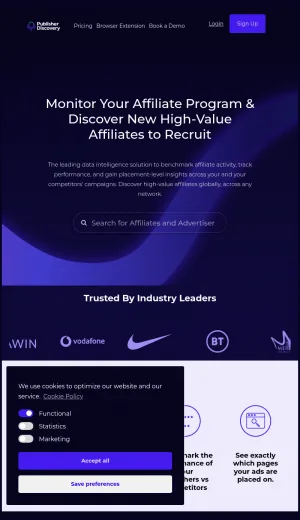 Publisher Discovery for Affiliate Marketing Intelligence screenshot