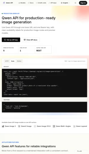 Qwen API for AI Image Generation and Editing screenshot