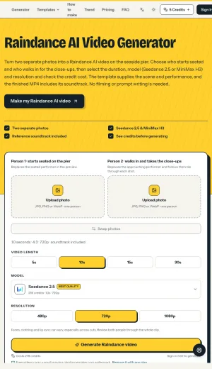 Raindance Style AI Video Maker from Two Photos screenshot