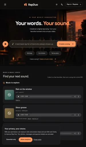 RapDuo AI Rap Song and Music Video Generator screenshot