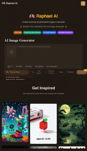 Raphael AI Free Text to Image Generator screenshot