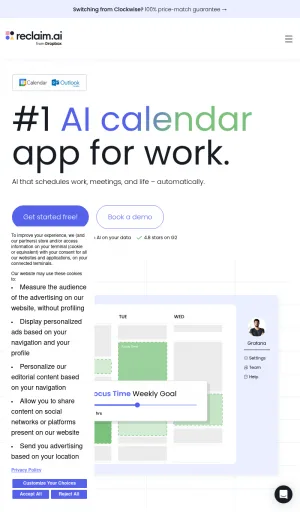 Reclaim AI Calendar for Work and Life screenshot