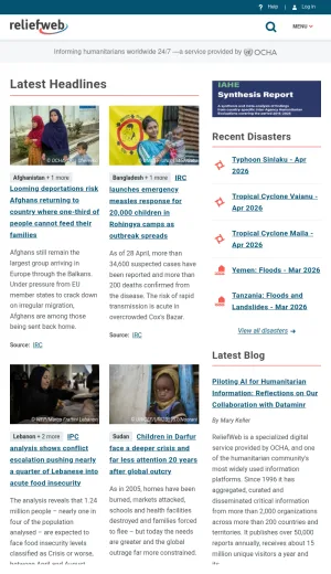 ReliefWeb Humanitarian News and Disaster Information Portal screenshot