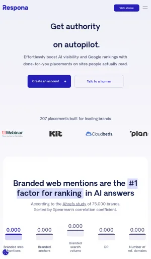 Respona AI Link Building and Digital PR Platform screenshot
