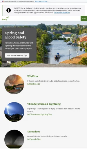 Ready.gov Disaster Preparedness and Emergency Planning screenshot