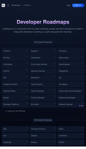 Developer Career Roadmaps and Learning Guides screenshot