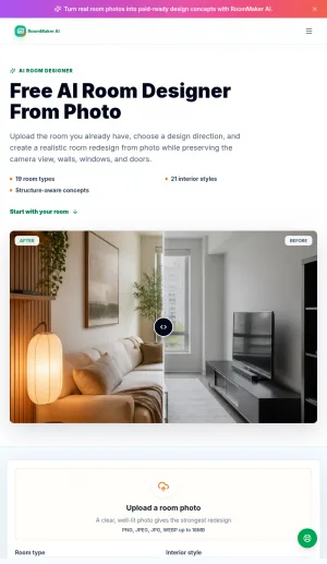 RoomMaker AI Interior Room Redesign Tool screenshot