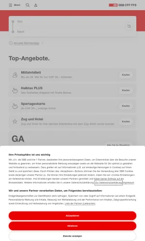 SBB Online Portal for Timetable, Train, and Public Transport screenshot
