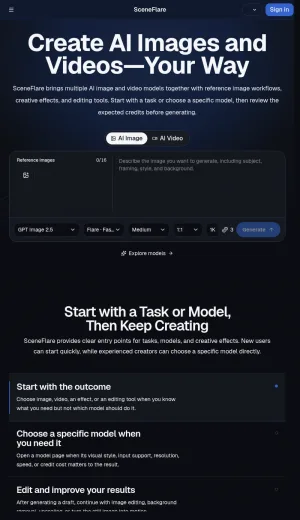 SceneFlare AI Visual Studio for Images and Short Videos screenshot