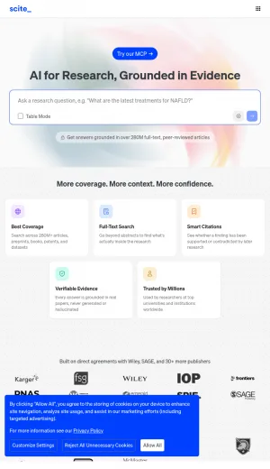 Scite AI Research Literature and Citation Analysis Platform screenshot