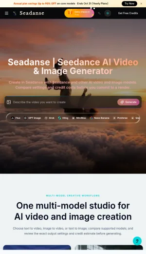 Seadanse AI Video and Image Generation Studio screenshot