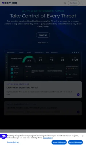 Sophos AI Native Cybersecurity and Managed Security Services screenshot