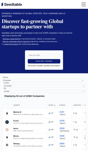Seedtable Startup and Investor Intelligence Platform screenshot