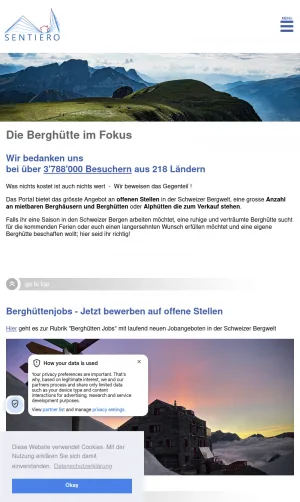 Swiss Mountain Huts, Jobs, Rentals and Sales Portal screenshot