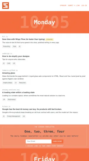 Sidebar Curated Design and Web Development Links screenshot