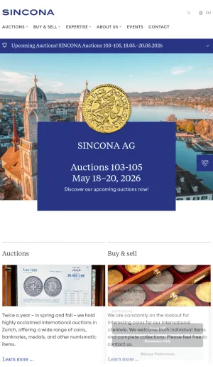 SINCONA AG Numismatics Auctions and Precious Metals screenshot
